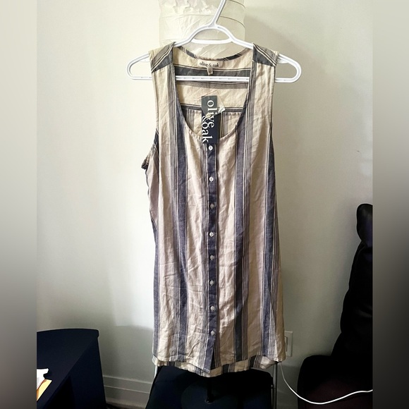 NWT Olive & Oak Sleeveless Striped Button Down Tank Dress Size L - Picture 3 of 8